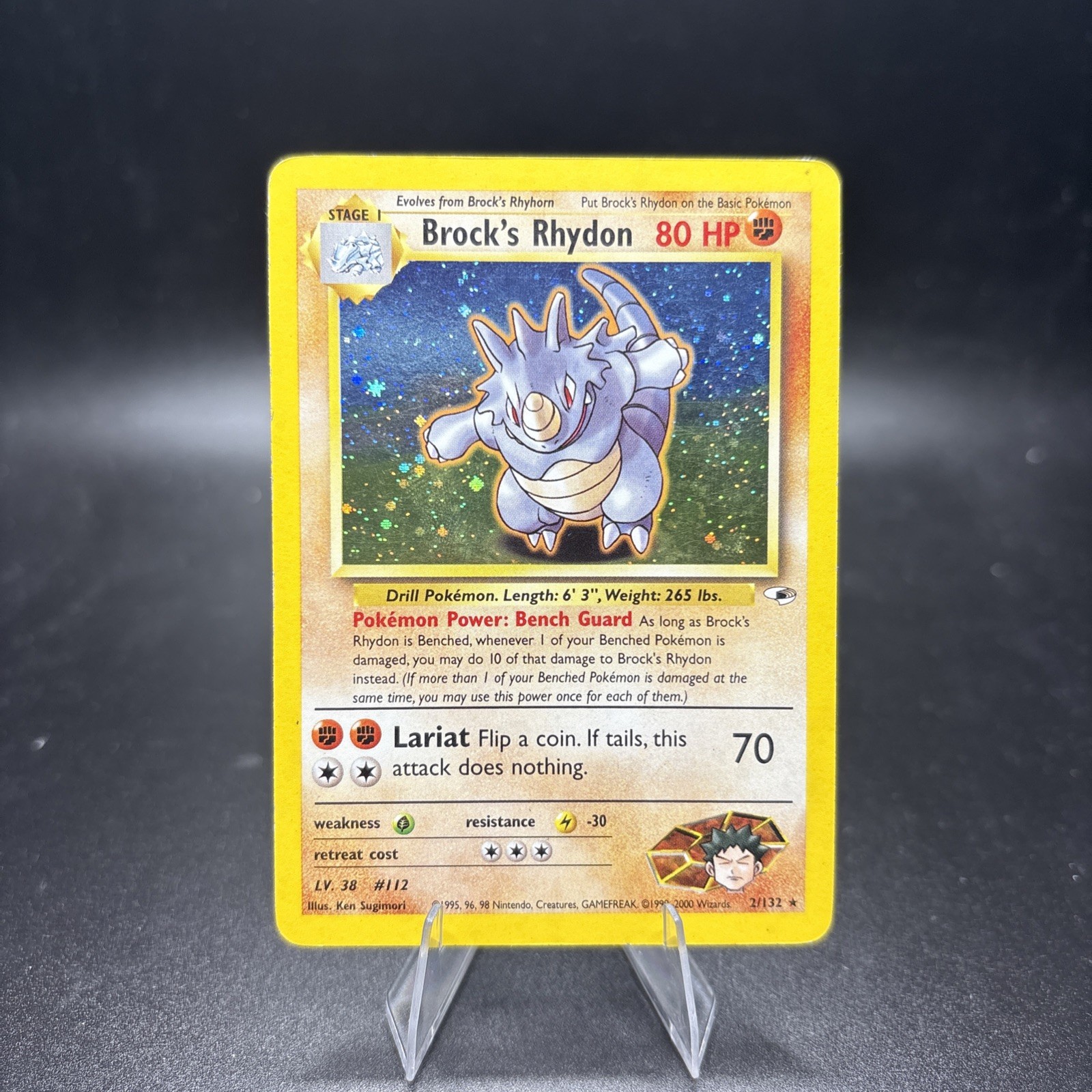 Brock's Rhydon 2/132 Swirl Gym Heroes Holo Unlimited Rare Pokémon TCG LP/MP