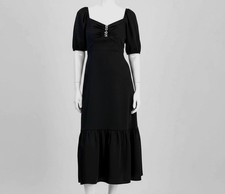 Anne Klein Women's Black Rhinestone Square-Neck Puff-Sleeve Dress Size 6