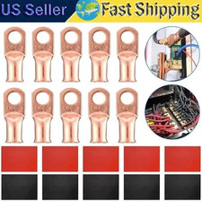 20PCS 1/0 AWG Gauge Copper Lugs W/ BLACK RED Heat Shrink Ring Terminals Wire
