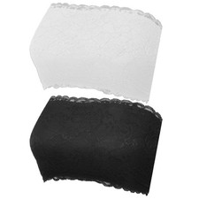 2 Pcs Lace Tube Top Bra Strapless Bandeau Bralette Low Neckline White Black