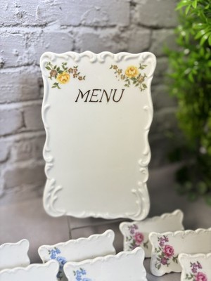 Vtg Shafford Porcelain Menu Board and 12 Place Cards Rose Pattern Multi Color.