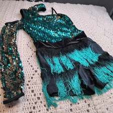 Weissman Partys Just Begun Adult SA Dance Costume Teal Ombre Fringe Discontinued
