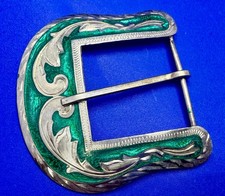 Green Enamel Inlaid Vintage Replacement Ranger Belt Buckle for your 1.5" Belt