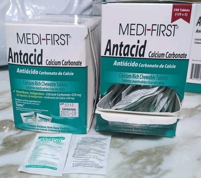 12 Medi-First Antacid Tablet 250 Count Dispenser Box Heartburn Chewable Tablets 