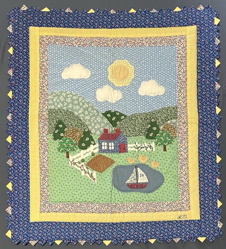 Summer Farm Pond - Americana Handmade Quilt 26.5 x 30 Barn Ducks Traditional