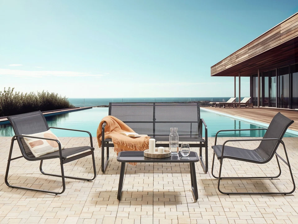 Lounge Set Metall schwarz 4-Sitzer Tisch Gartensofa Sessel Barrea - Bild 4 von 4