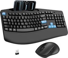 Wireless Keyboard and Mouse Combo, 2.4G Full Size Wave Keys Ergonomic Keyboard w