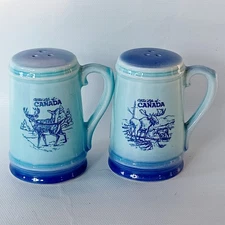 Wildlife Of Canada Porcelain Salt and Pepper Shaker Set Blue Mugs Japan