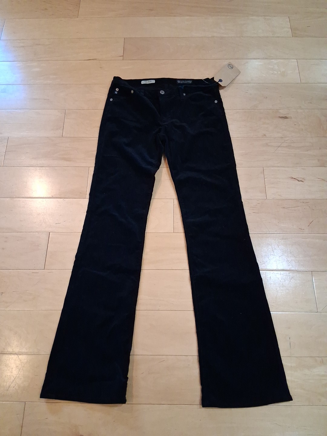NWT AG Adriano Goldschmied The Angel Bootcut Flare Leg Black Corduroy Pants 30 image 3