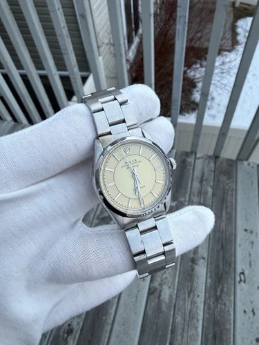 Rolex Air-King 5500 34mm Beige Dial SS Oyster Bracelet 7835 Men’s Watch Vintage