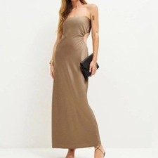 Reformation Nevaeh Satin Strapless Cutout Maxi Dress Chanterelle L NEW Formal