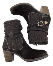 Taos Women's Cozy Top Suede Heeled Boots w Side Zipper Black US Size 11-11.5