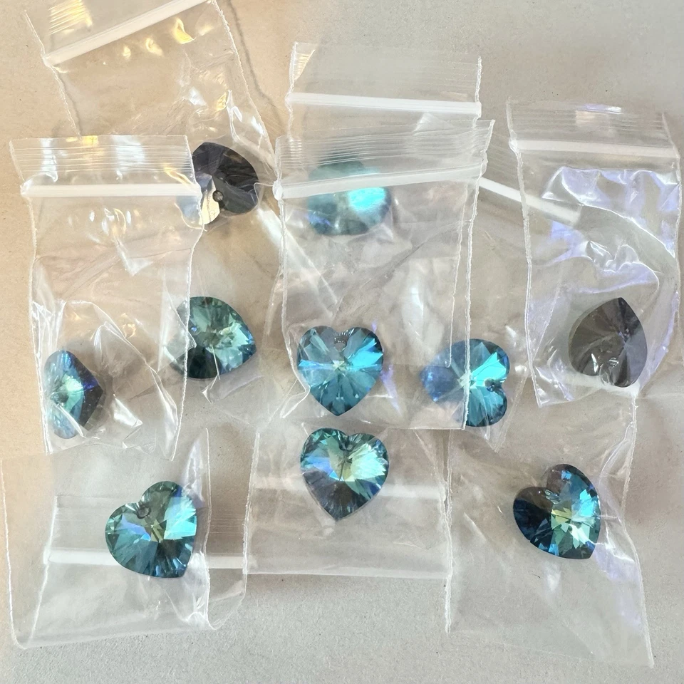 Lote de 10 piezas colgantes corazón cristal Swarovski 18 mm joyería bermudas cuentas azules Foto 2 de 2