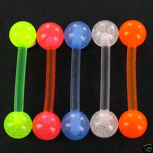 Set of 5 - Flexi Tongue Bars (14mm Length with 5mm Balls) - Glow in the Dark  - Picture 1 of 1