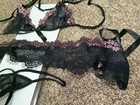 Leg Avenue 3 pc flower trimmed lace triangle top, tie side skirt & g-string, M/L — photo 9