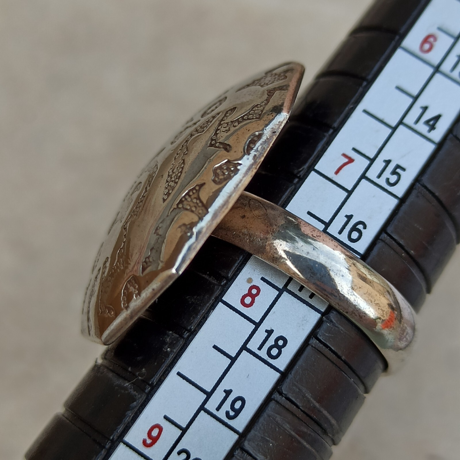 925 Silver Ring Statement VTG Artisan Engraved Ge… - image 6