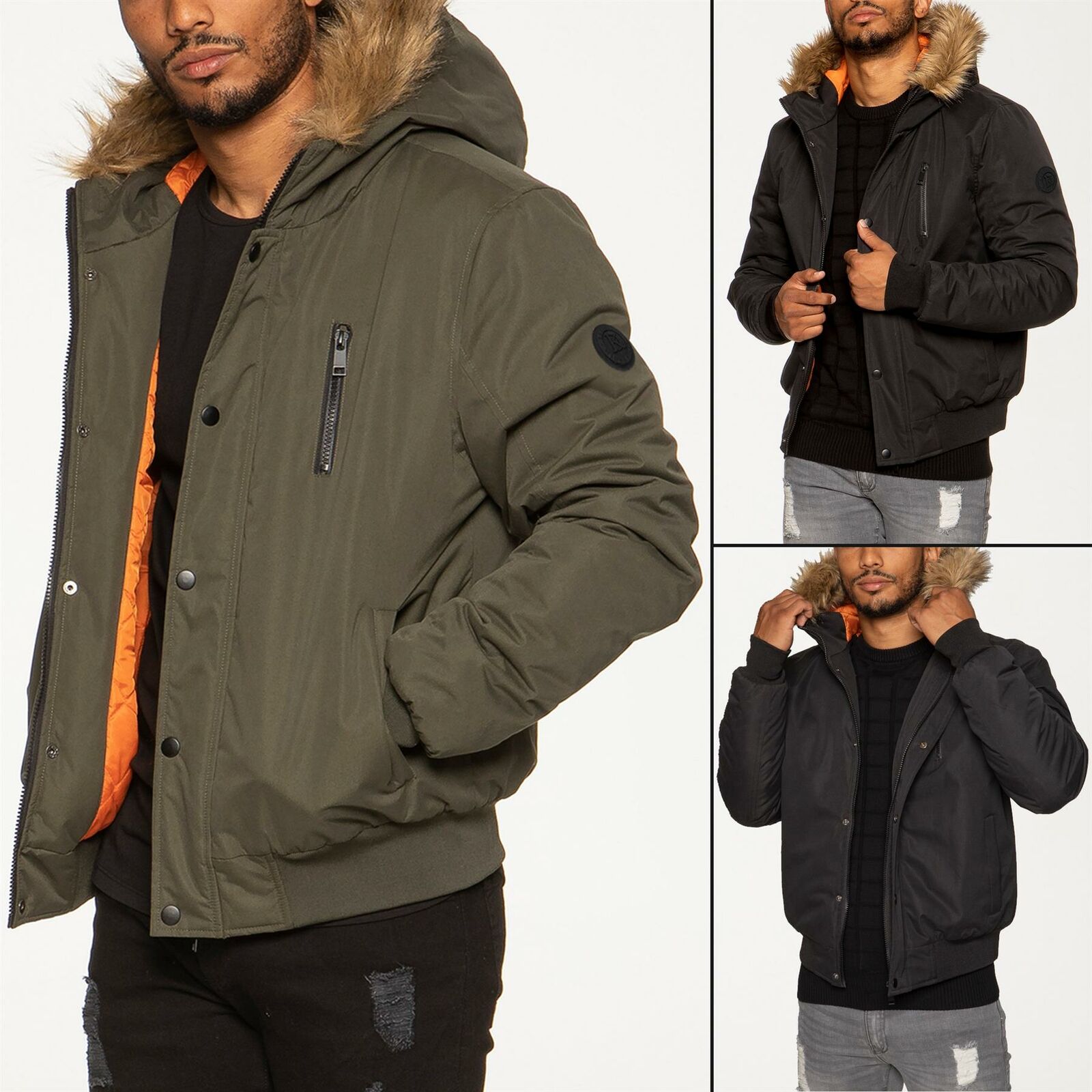 Mens Bomber Jacket Faux Fur Hooded Windproof Padded Coat Winter Warm  Outerwear | Ebay