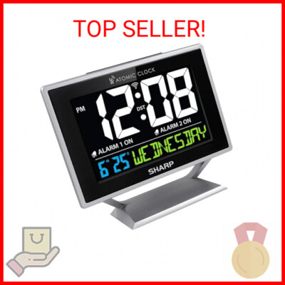 Sharp Desktop Dual Alarm Clock with Color Display - Atomic Accuracy - Calendar