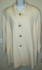 Womans Wring Wool Coat Side Pockets Cream Gold Buttons Back Pleats Lined Size L