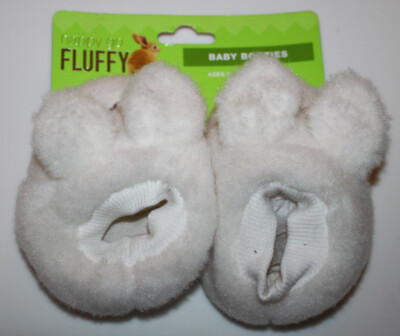 Happy Go Fluffy Unisex Ivory White  Bunny Baby Booties Slippers 0-6 Months - NWT