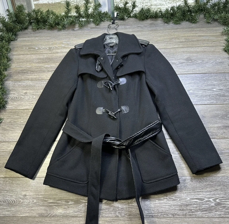 Abrigo Nicole Miller Talla Mediana Abrigo Guisante Negro, Para Mujer Forrado, Cálido, Chaqueta Cinturón Foto 3 de 4