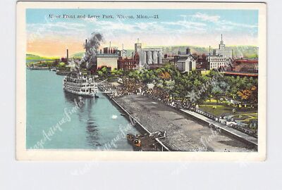 PPC Postcard MN Minnesota Winona River Front And Levee Park Aerial View