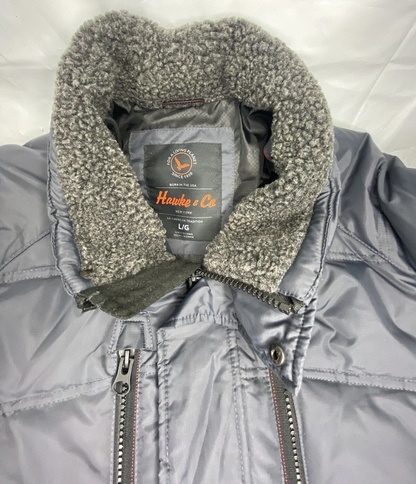 Hawke & Co. 男式 Puffer 夹克深灰色全拉链填充尺寸 L *无帽* — 第 2/4 张图片