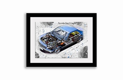 Line Tech Zeichnung Mercedes Benz S Coupe Cutaway Kunst Poster Druck