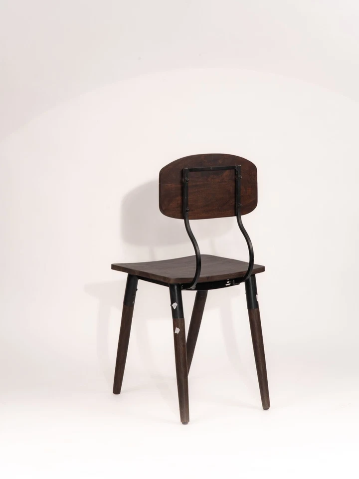 Handmade Eco-Friendly Vintage Acacia Wood & Iron Walnut Black Rectangle Chair - Image 4 of 4