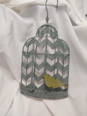 Bird Cage Green Distressed Metal Wall Decor 