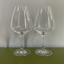Set of 2 ORREFORS Crystal Red Wine Glasses Clear Drinkware 7-3/4 Tall Sweden