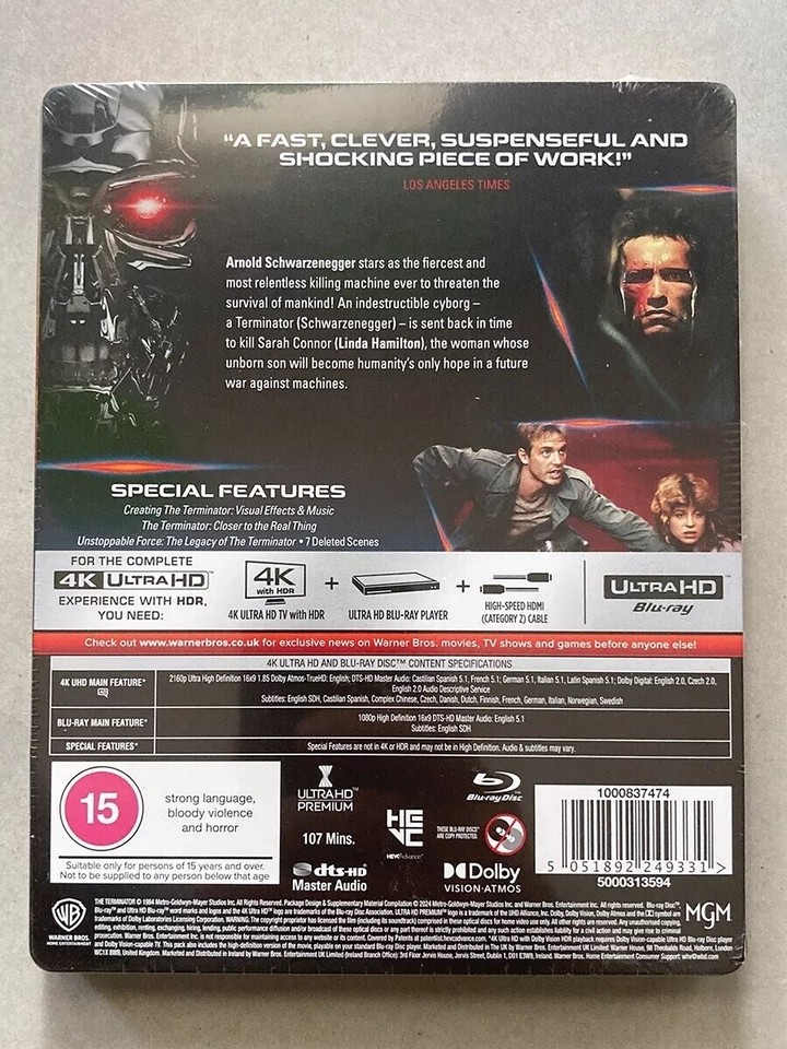 Terminator Hardback THE TERMINATOR (1984) 40th Anniv Limited Edition 4K UHD Blu-Ray ...