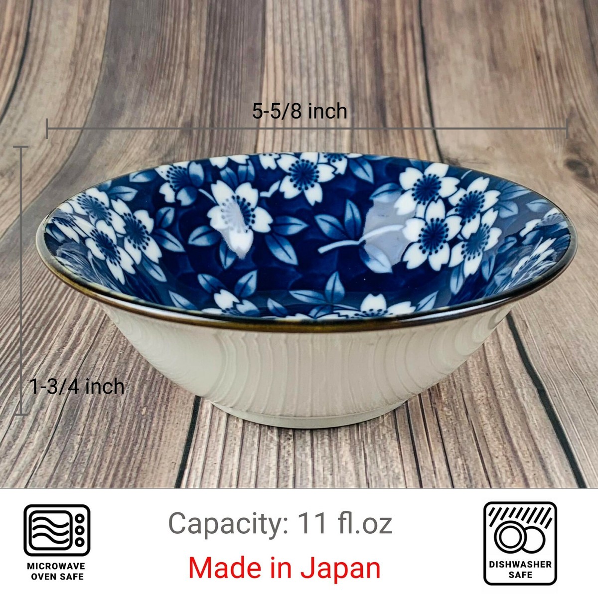 Set of 5 Japanese Porcelain Dessert Blue Rice Bowls Gift Set Made