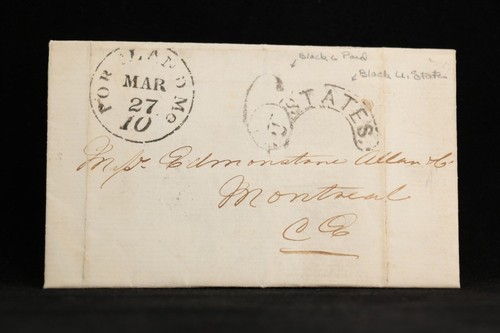 Allan Line: 1857 Stampless Cover, Portland, Maine to Montreal, Nice Markings