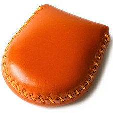 Handmade Genuine Leather Coin Purse Hand-Sewn Compact Orange Japan Wallet EDC