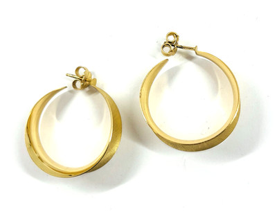 925 SILVER GOLD AND SATIN WIDE CIRCLE PLATE AQUAFORTE EARRINGS