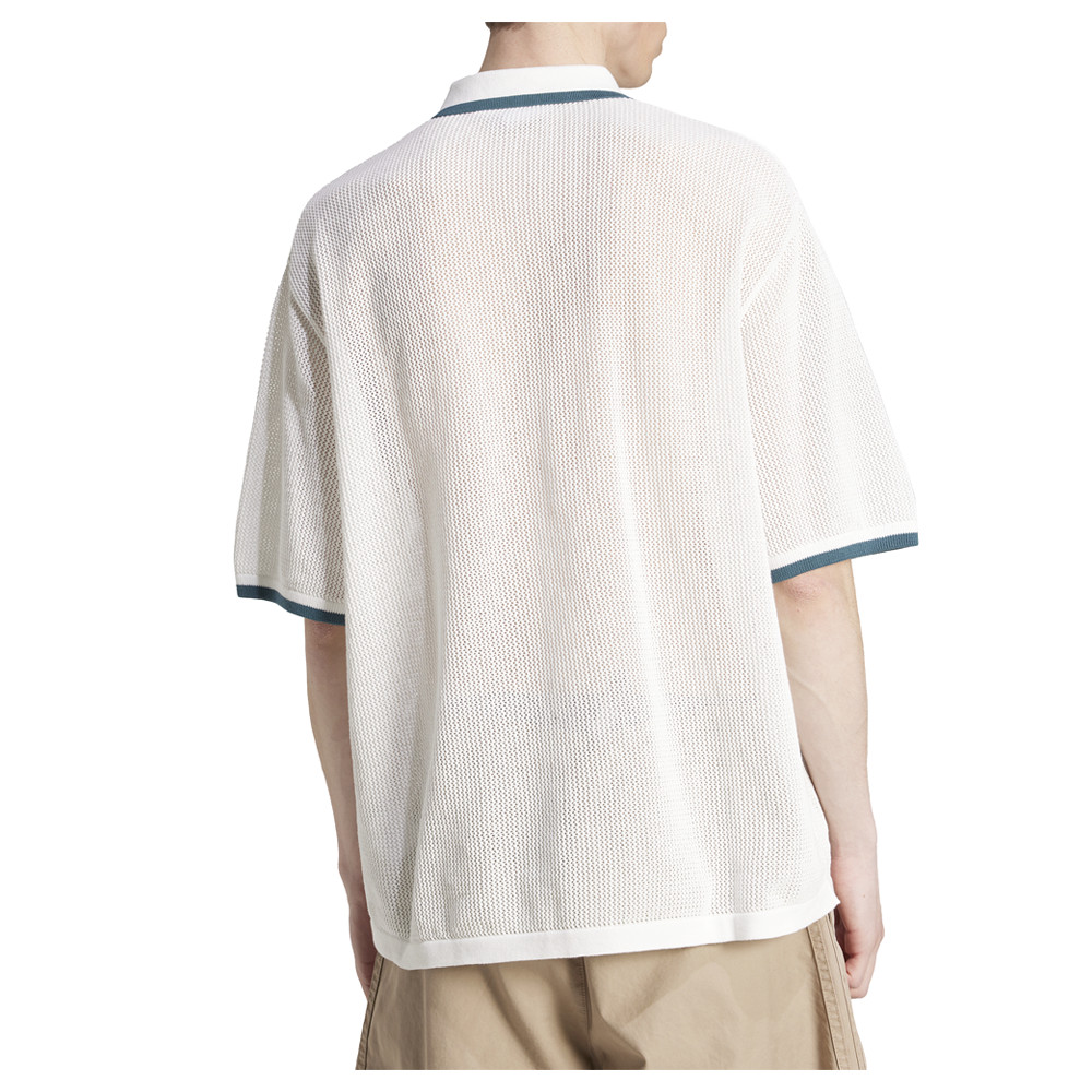 adidas Knitted Collared Short Sleeve Button Up Shirt Mens White Casual Tops KC35 thumbnail 3