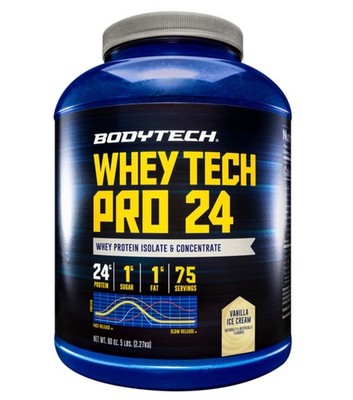 Bodytech Whey Tech Pro 24 Whey Protein Isolate Vanilla Ice Cream 5lbs.