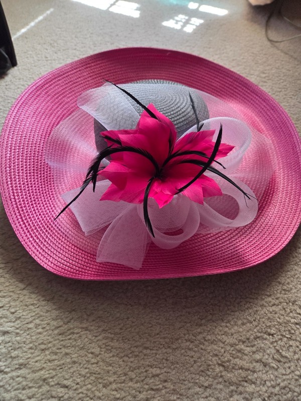 Pink Kentucky Derby Church Hat Wide Black and white accent