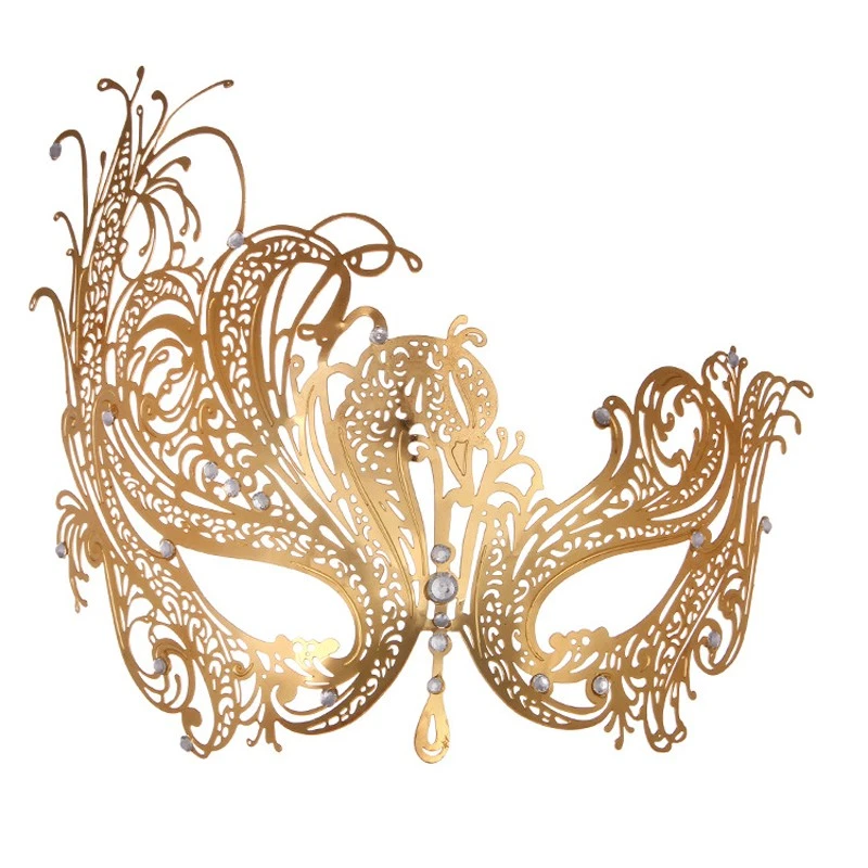 Shiny Halloween Metal Mask with Rhinestones Electroplated Masquerade Party Props - Image 4 of 4