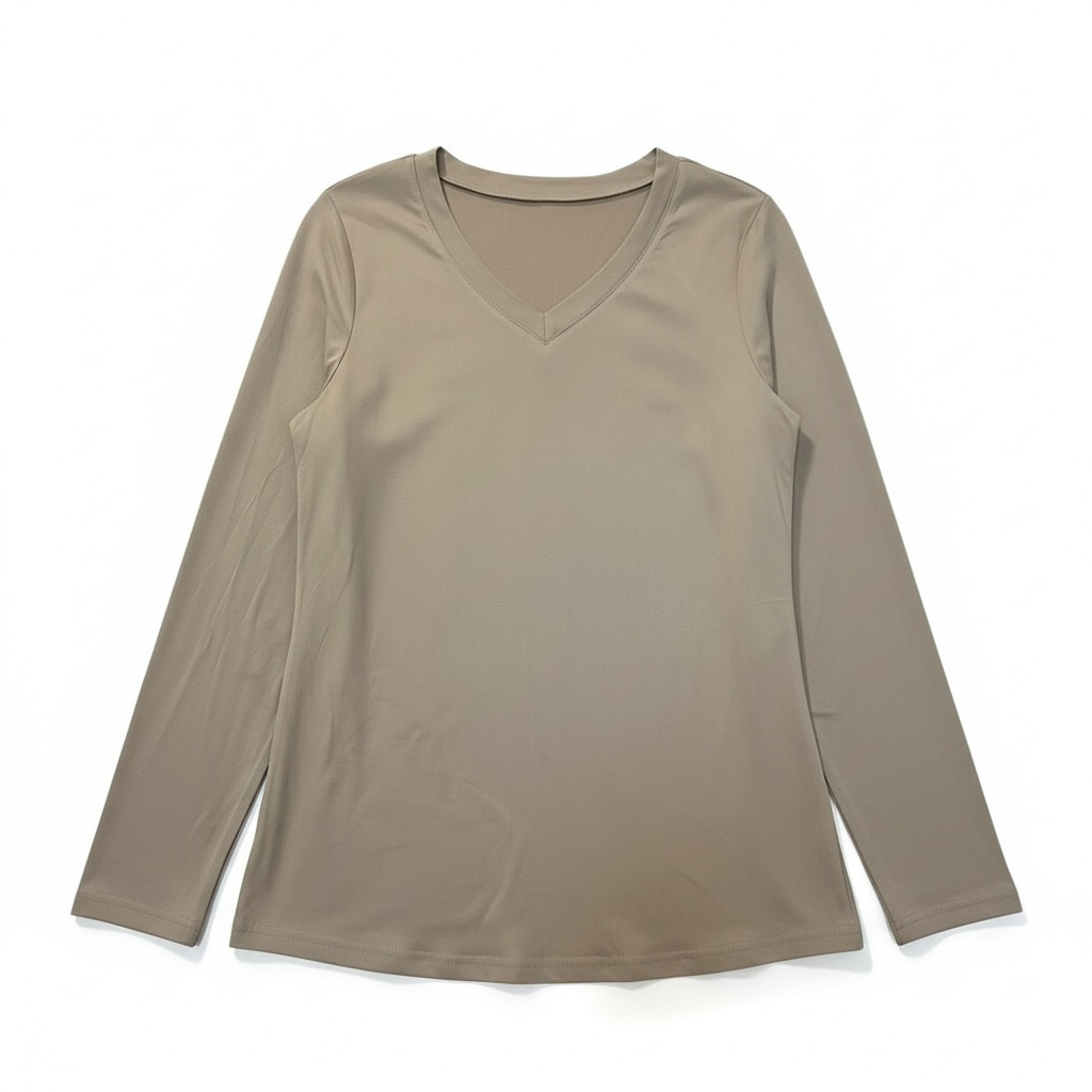 Women's Long Sleeve V-neck Solid Pullover Shirt-S… - image 3