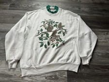 VTG Morning Sun Squirrel Crewneck Sz Large Grandma Sweater Nature Acorns Leaves