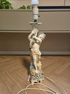Meissen Porcelain Table Lamp Putto Angel Flowers Rococo Sword Mark 43cm 2kg
