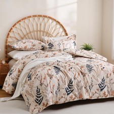 JSD Boho Floral Comforter Set Queen Size, 3 Piece Blush Printed Microfiber Do...
