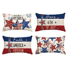 Happy 4th of July God Bless America Stars Throw Pillow Covers, 12 x 20 Inch Fait
