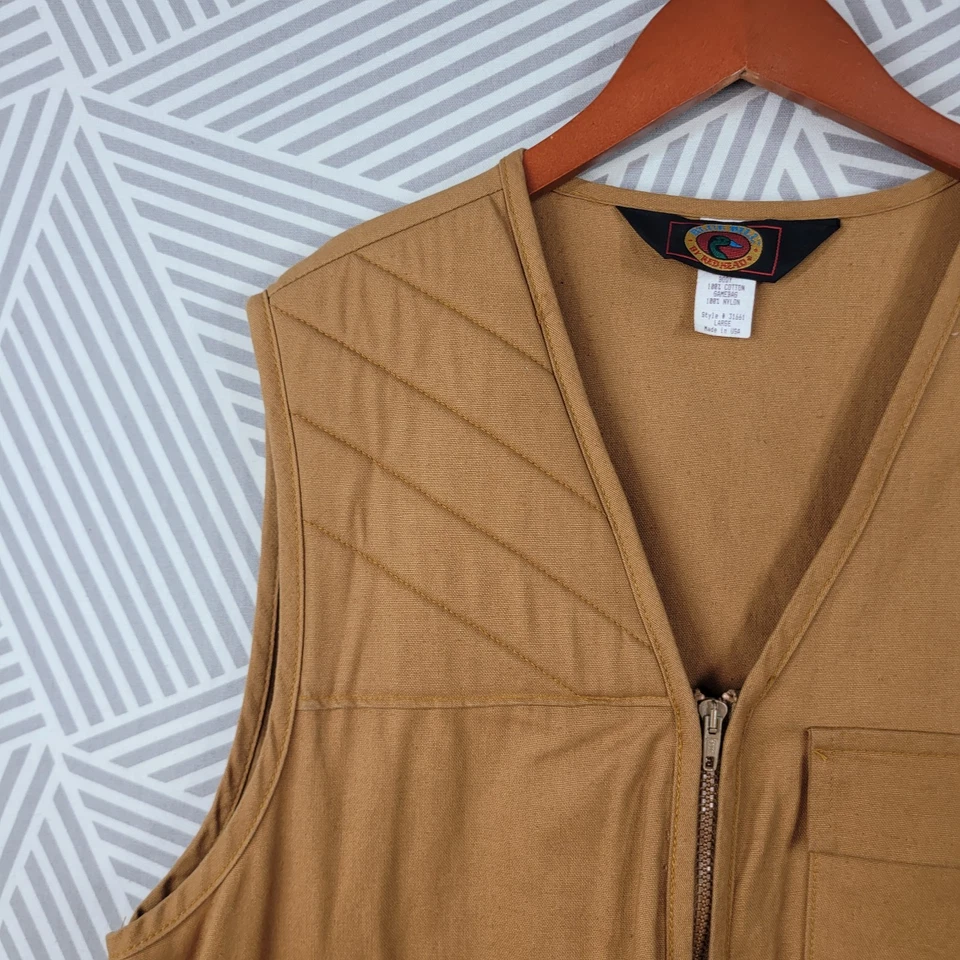 Vintage Blue Bill Red Head Hunting Vest Skeet Shooting Brown Canvas Mens Large - Image 2 of 4