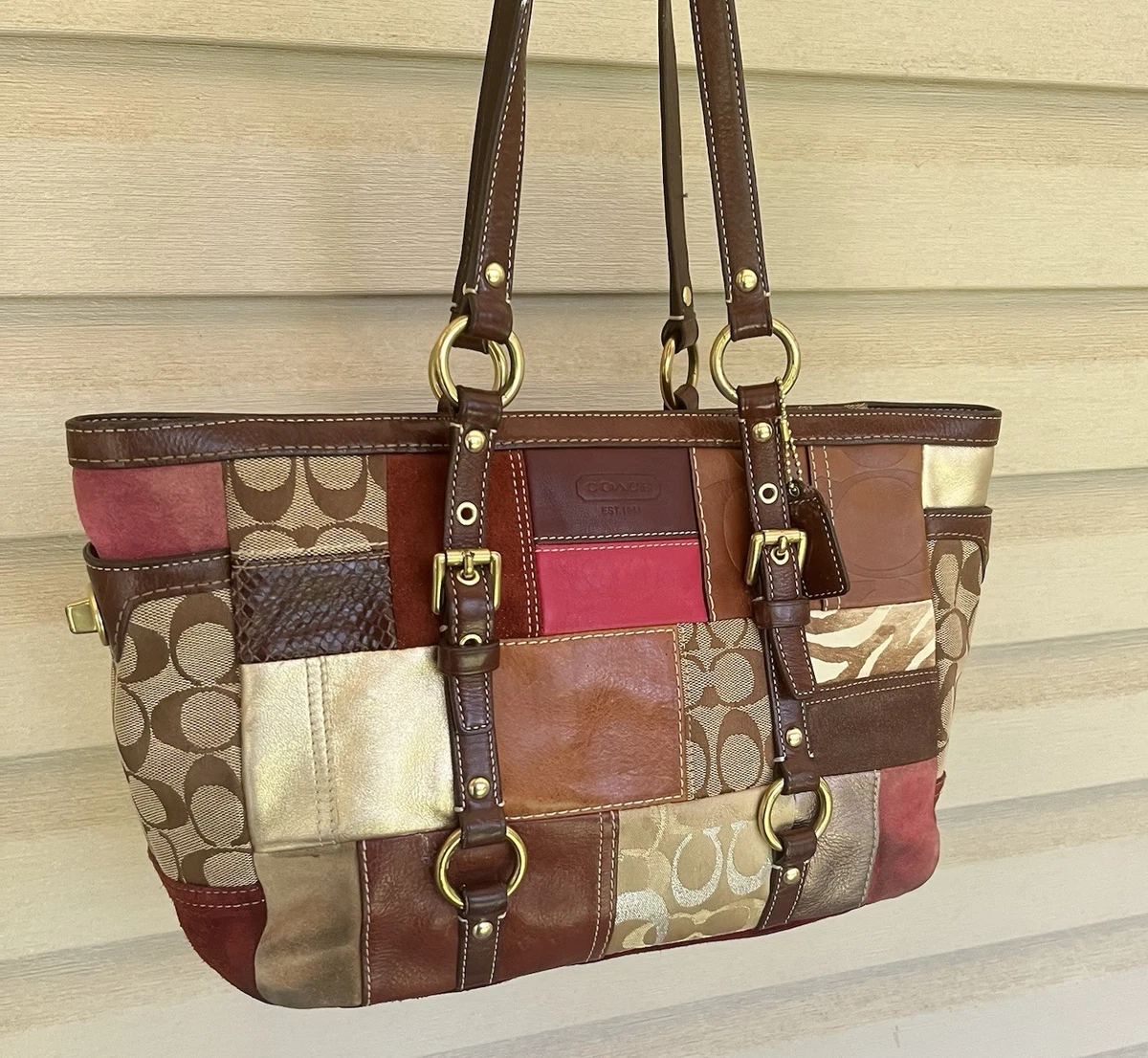 Coach Patchwork Canvas Exterior Tote Bags & Handbags for Women for