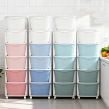 6 Drawers Rolling Storage Cart Lockable Wheels Plastic Mobile Utility Trolley UK