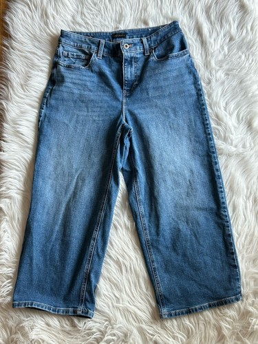 Talbots Größe 8 Hohe Taille Weites Bein Crop Denim Jeans Stretch Preppy - Bild 1 von 7