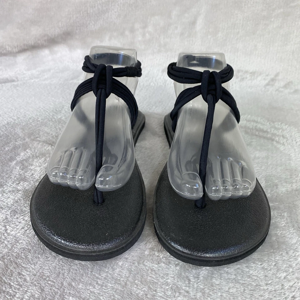 Sanuk Yoga Sunshine Mujer Tanga Tirantes Sandalia Talla 6 Negro Bungee Foto 4 de 4